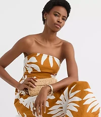 LOFT Beach Floral Side Ruched Linen Cotton Strapless Maxi Dress