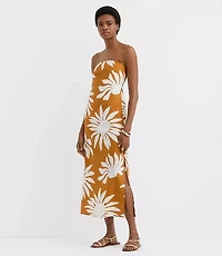LOFT Beach Floral Side Ruched Linen Cotton Strapless Maxi Dress