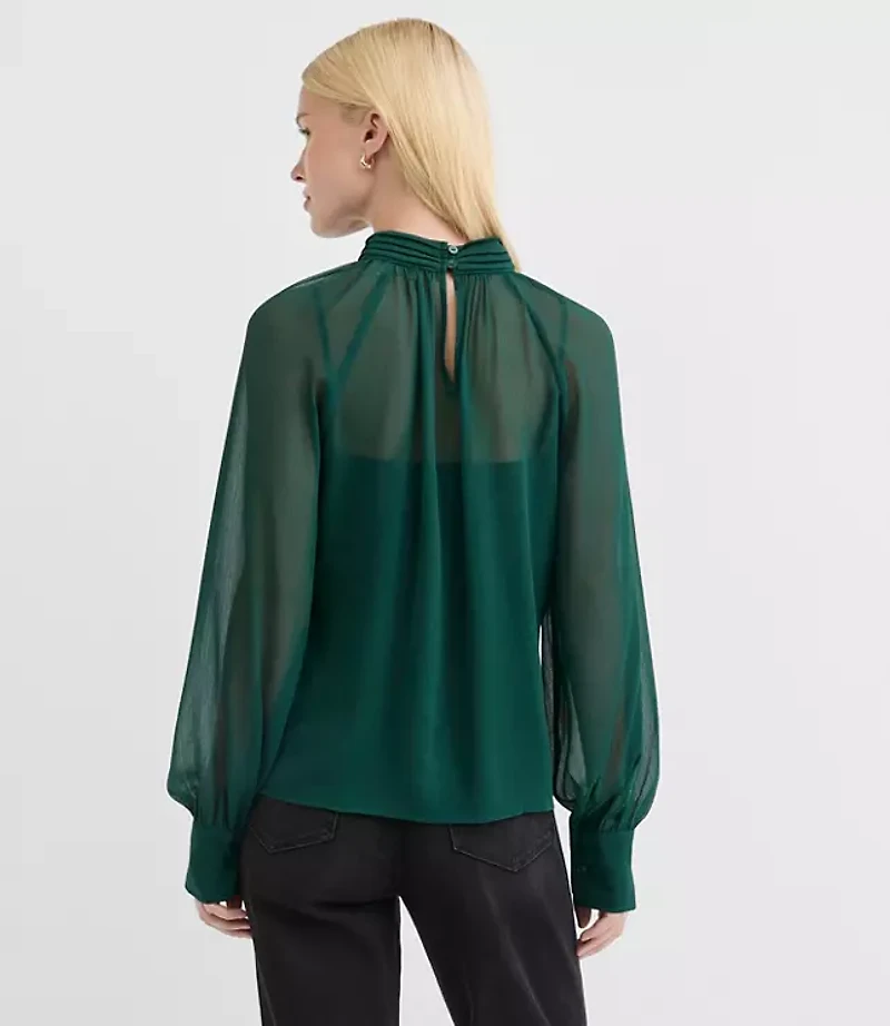 Pleated Mock Neck Blouse