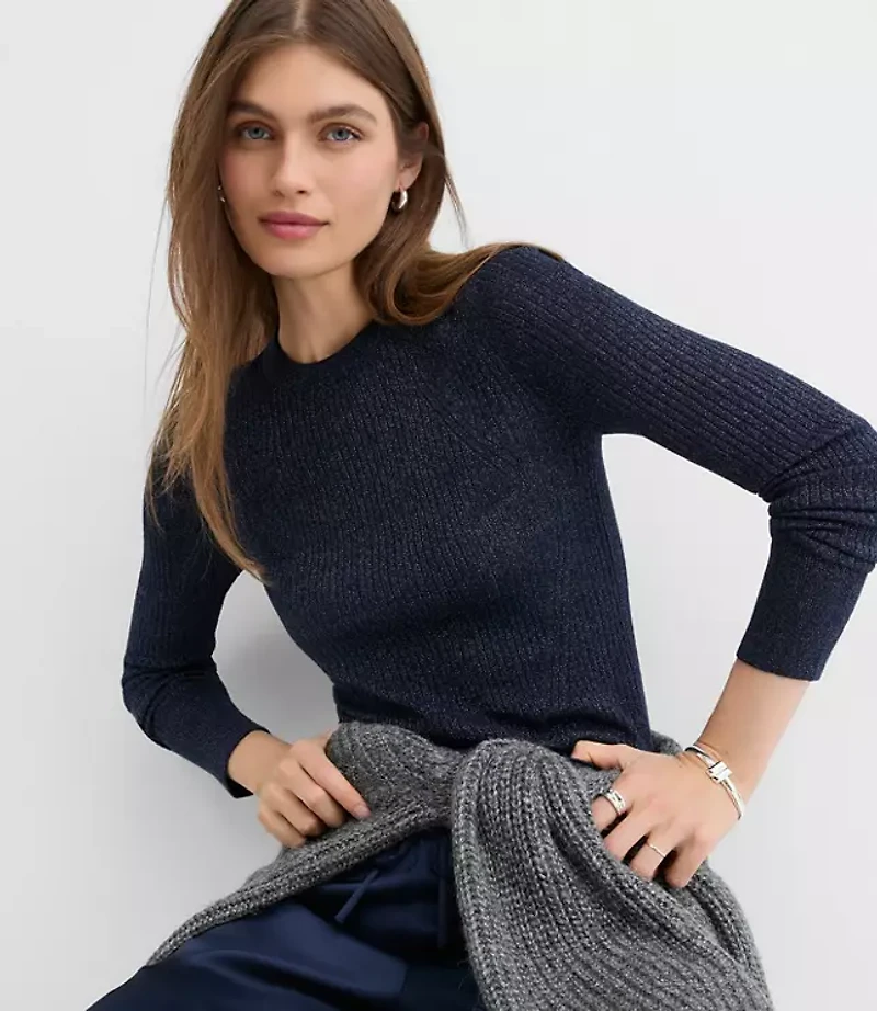 Petite Shimmer Mixed Ribbed Sweater