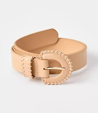 Whipstitch Buckle Leather Belt