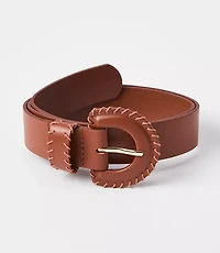 Whipstitch Buckle Leather Belt