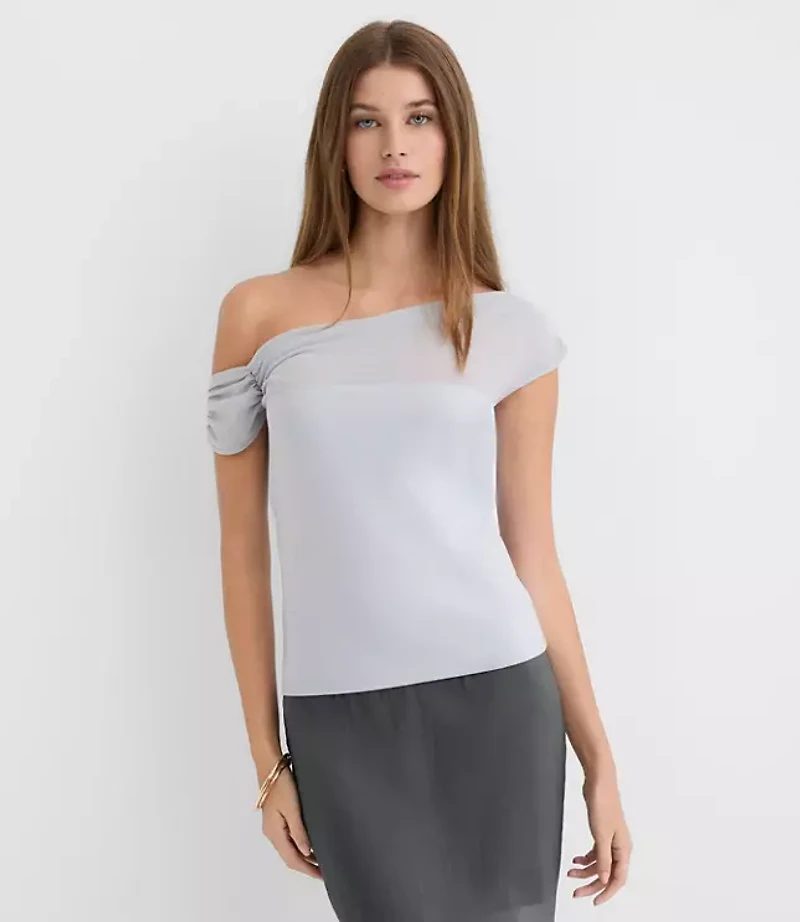 Petite Mesh Ponte Off The Shoulder Top