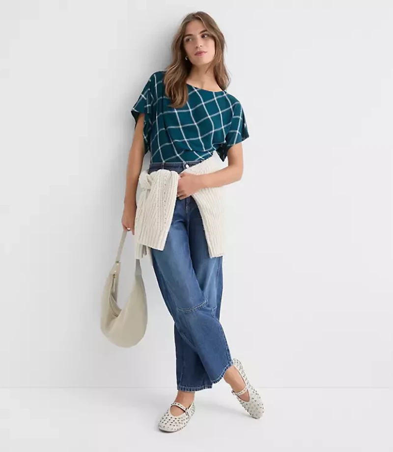 Plaid Pleated Wedge Top