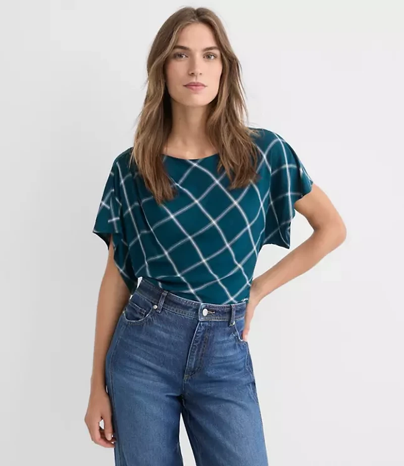 Plaid Pleated Wedge Top