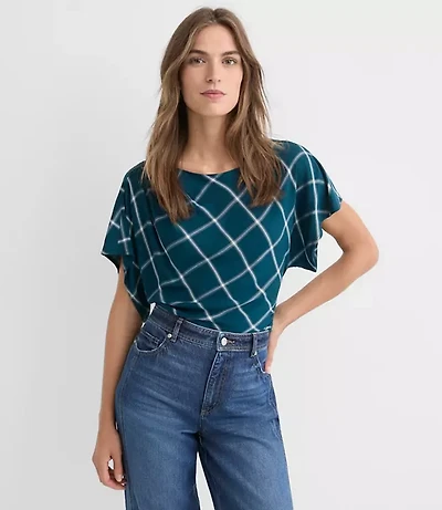 Plaid Pleated Wedge Top
