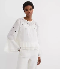 Petite Sequin Ruffle Peplum Blouse