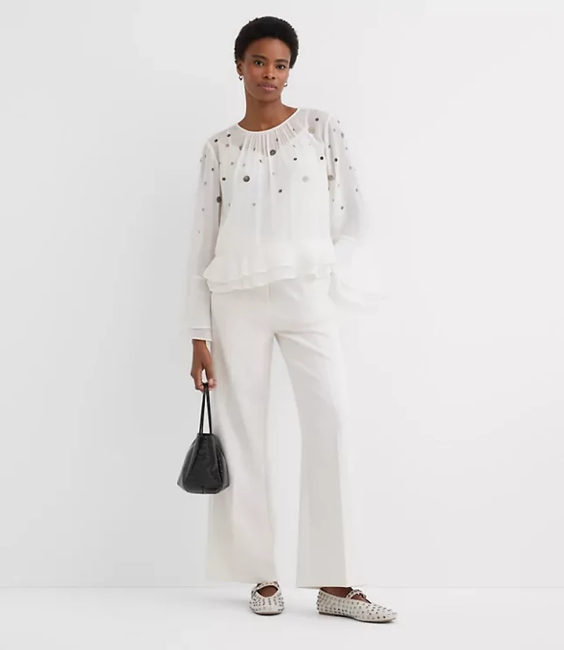 Petite Sequin Ruffle Peplum Blouse