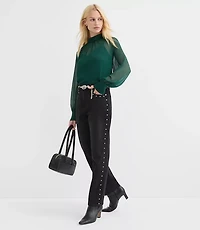 Petite Pleated Mock Neck Blouse