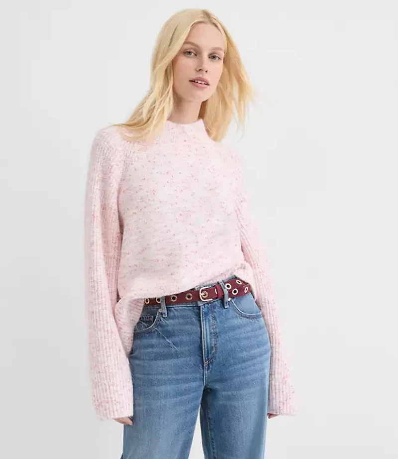 Petite Flecked Ribtrim Turtleneck Sweater