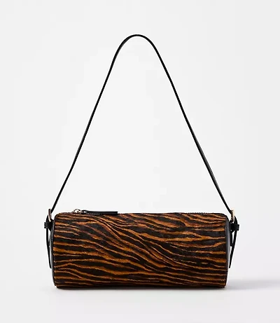 Zebra Print Haircalf Elongated Shoulder Bag