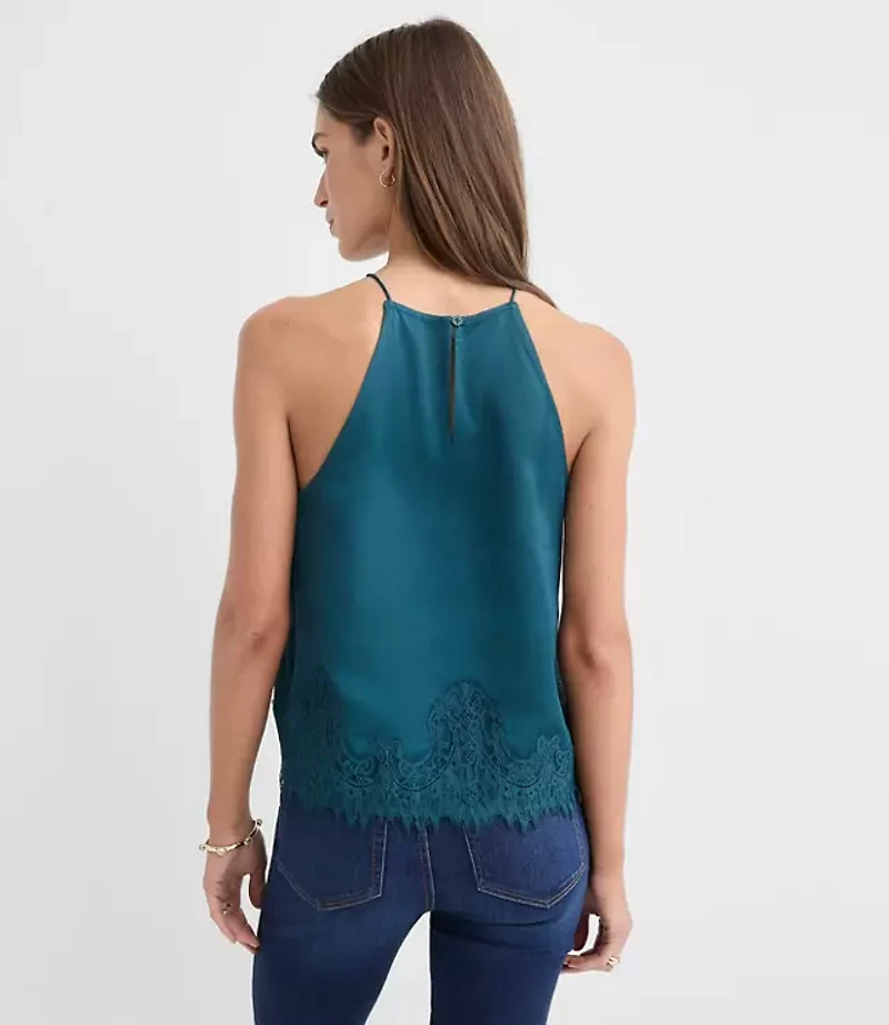 Petite Lace Trim Halter Strappy Cami