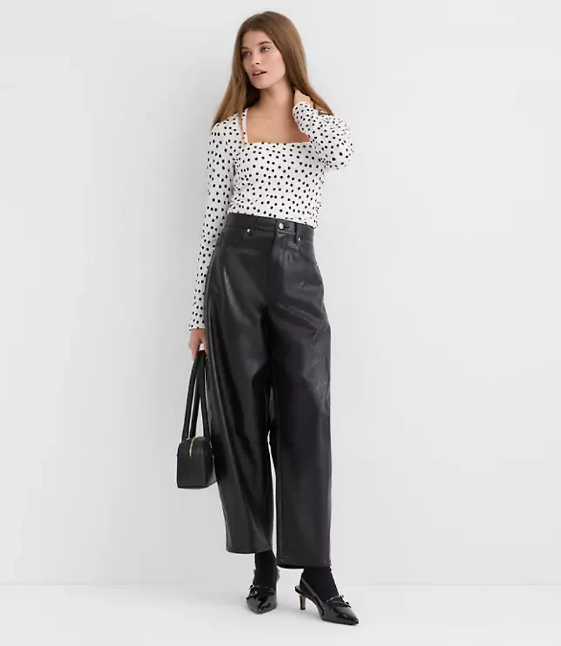 Petite Dot Textured Ruched Square Neck Top