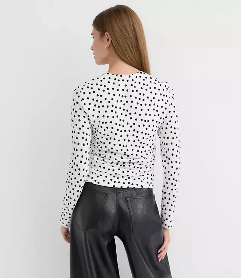 Petite Dot Textured Ruched Square Neck Top