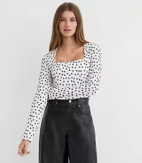 Petite Dot Textured Ruched Square Neck Top