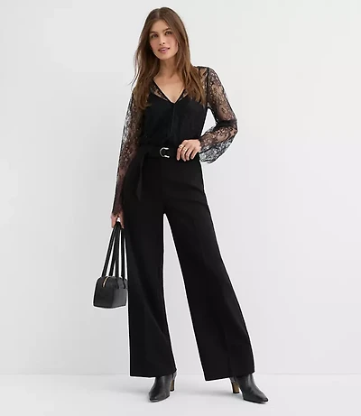 Petite Belted Stovepipe Pants Doubleface