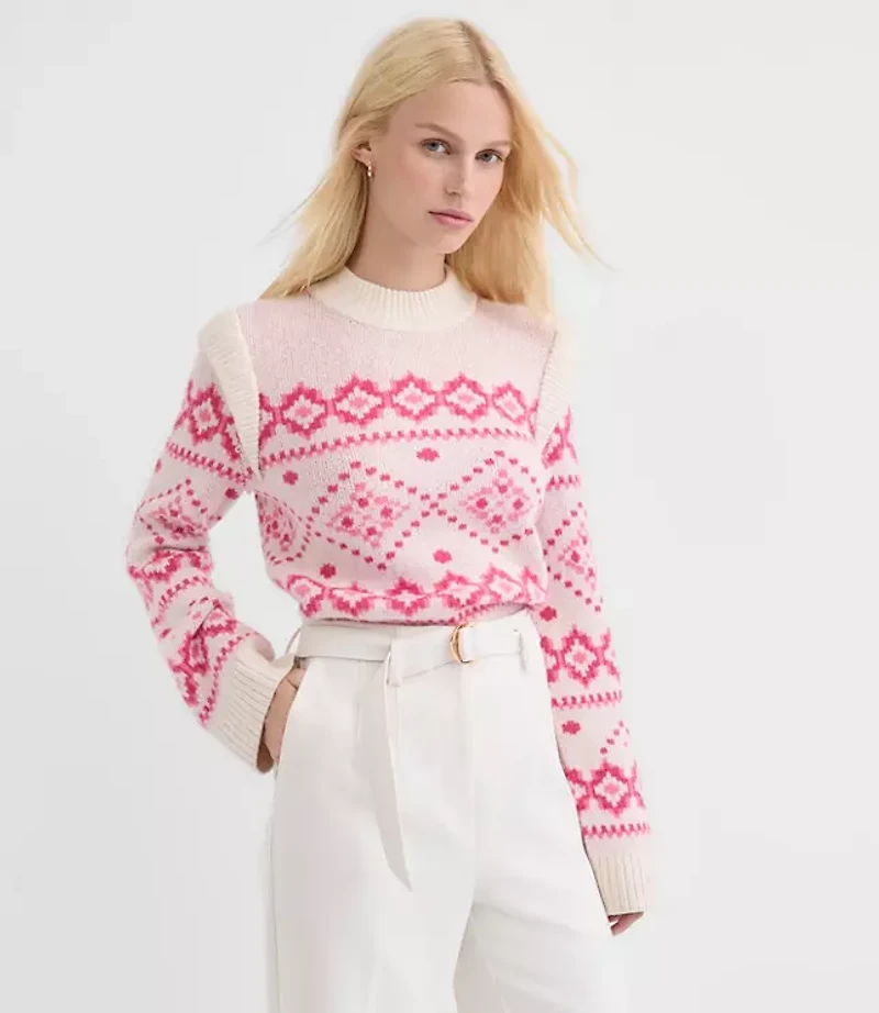 Petite Fair Isle Shoulder Trim Sweater