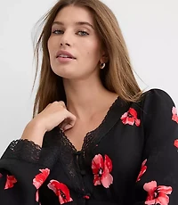 Floral Lace Trim V-Neck Blouse