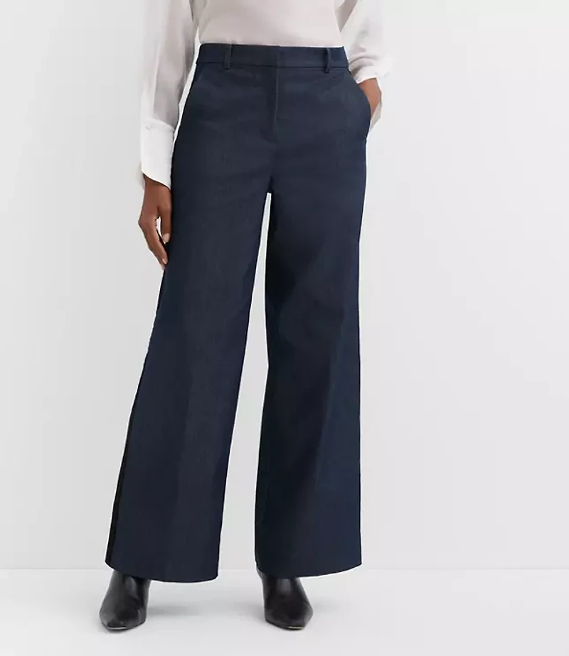 Petite Velvet Tuxedo Stripe Clean Wide Leg Pants Refined Denim