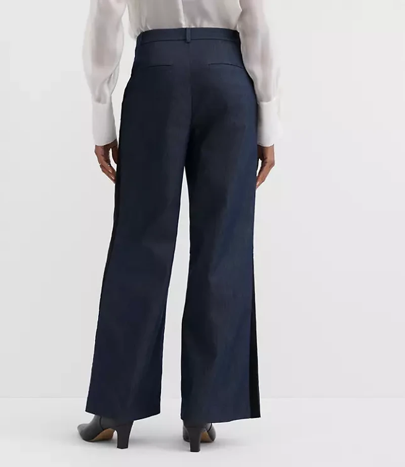 Petite Velvet Tuxedo Stripe Clean Wide Leg Pants Refined Denim