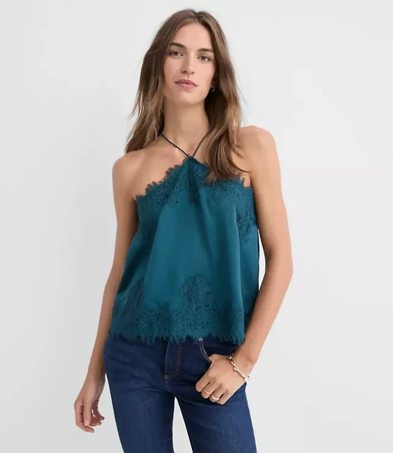 Lace Trim Halter Strappy Cami