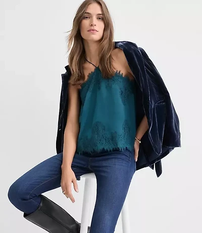 Lace Trim Halter Strappy Cami