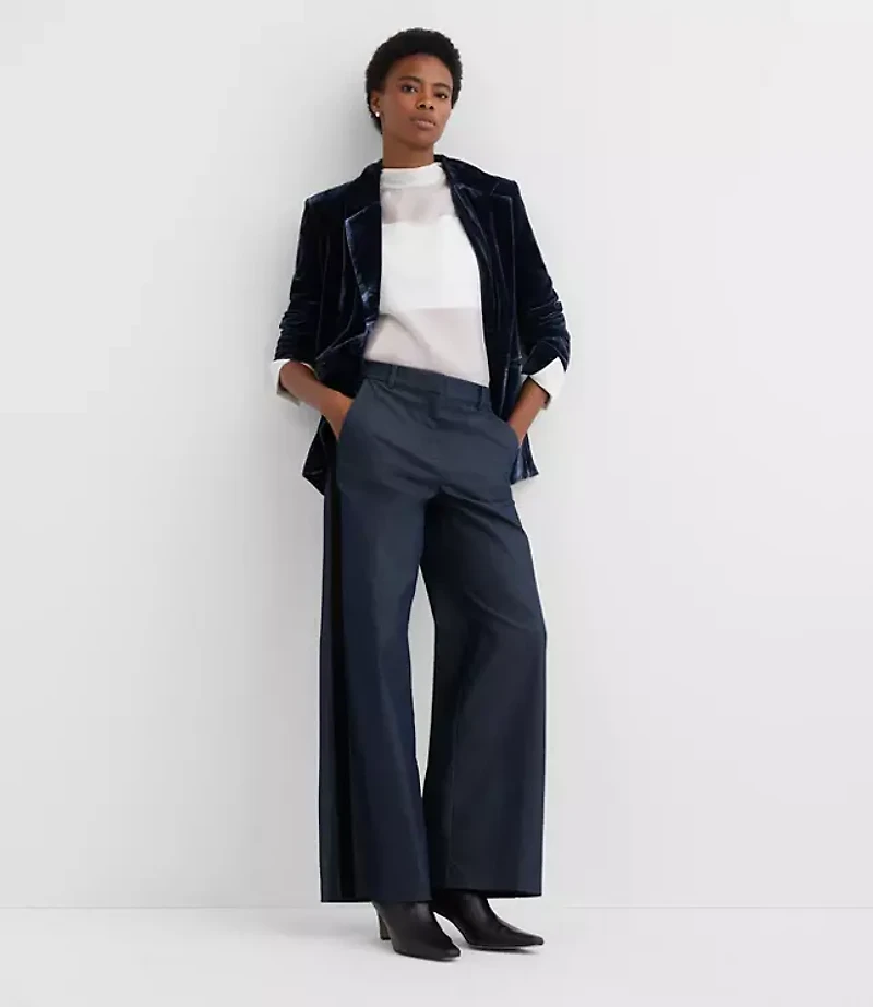 Tall Velvet Tuxedo Stripe Clean Wide Leg Pants Refined Denim
