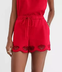 LOFT Beach Seashell Embroidered Linen Cotton Shorts