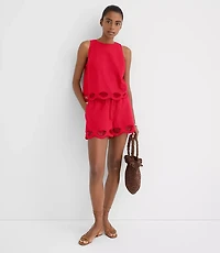 LOFT Beach Seashell Embroidered Linen Cotton Shorts