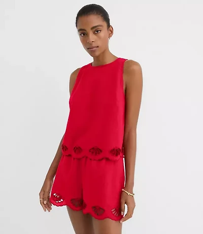 LOFT Beach Seashell Embroidered Linen Cotton Tank Top