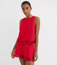 LOFT Beach Seashell Embroidered Linen Cotton Tank Top