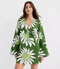 LOFT Beach Floral Linen Cotton Flare Sleeve Mini Dress