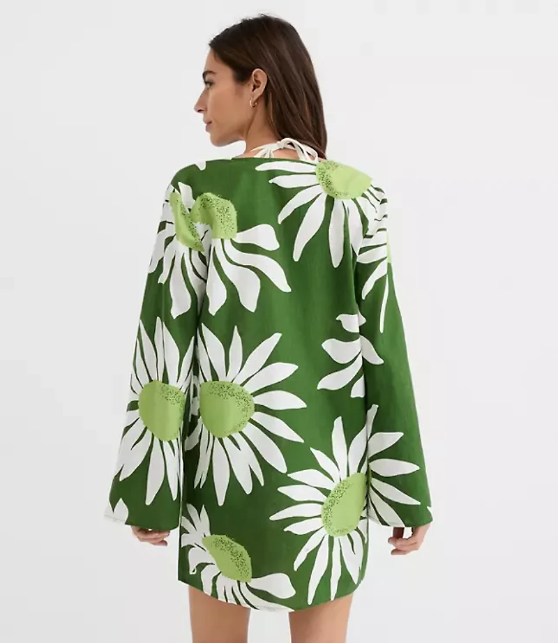 LOFT Beach Floral Linen Cotton Flare Sleeve Mini Dress