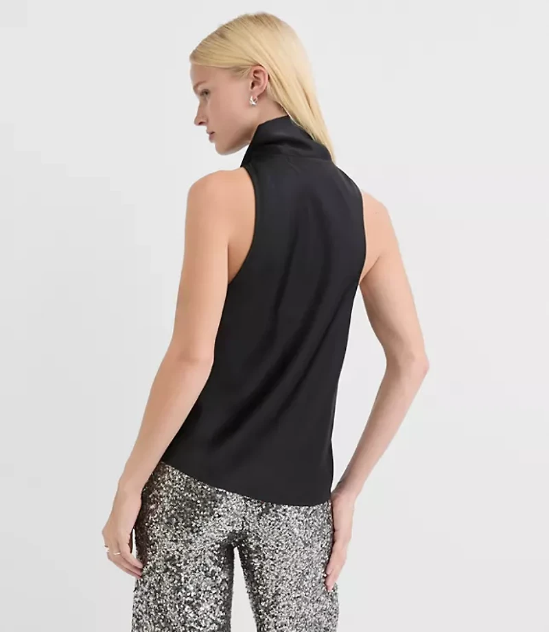 Petite Satin Tie Cowl Neck Shell