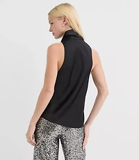 Petite Satin Tie Cowl Neck Shell