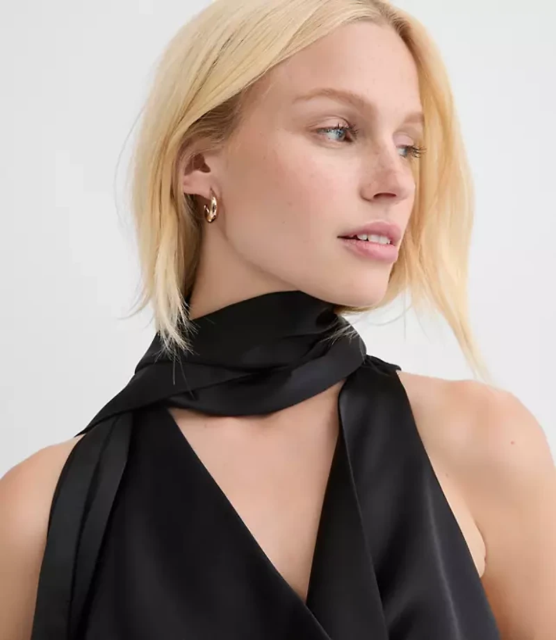 Petite Satin Tie Cowl Neck Shell