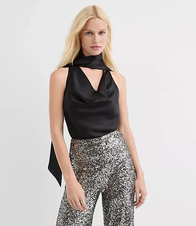 Petite Satin Tie Cowl Neck Shell