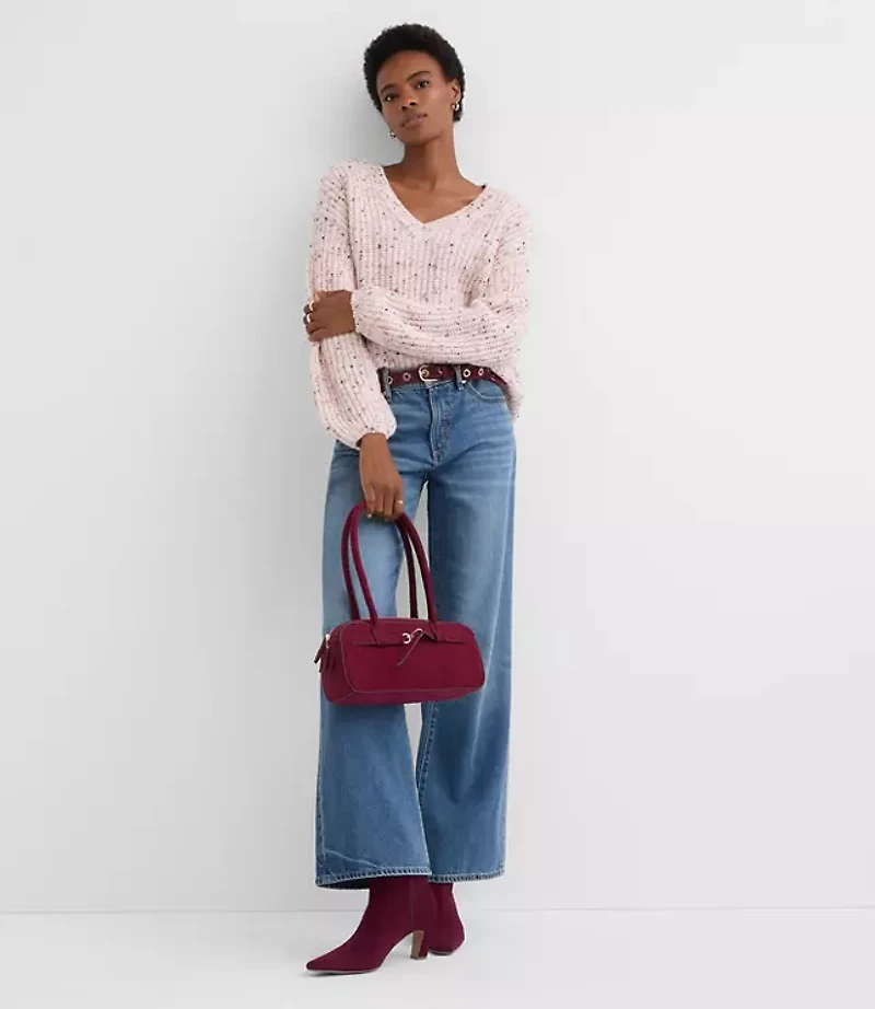 Flecked Ribbed V-Neck Sweater