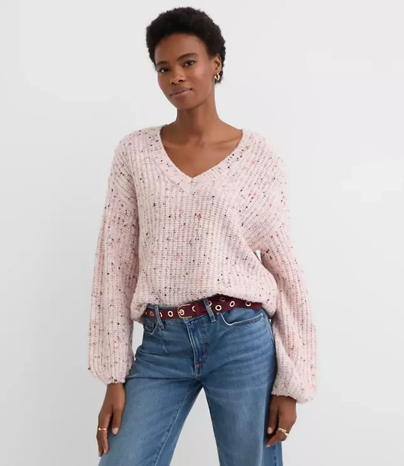 Flecked Ribbed V-Neck Sweater