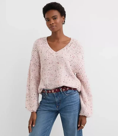 Flecked Ribbed V-Neck Sweater