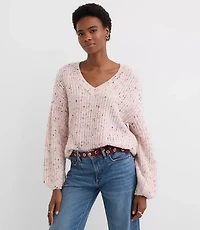 Flecked Ribbed V-Neck Sweater