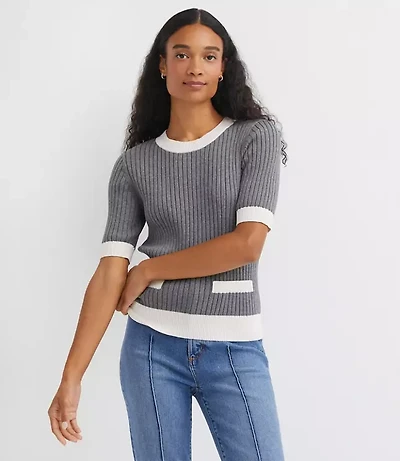 Petite Tipped Ribbed Pocket Sweater Tee