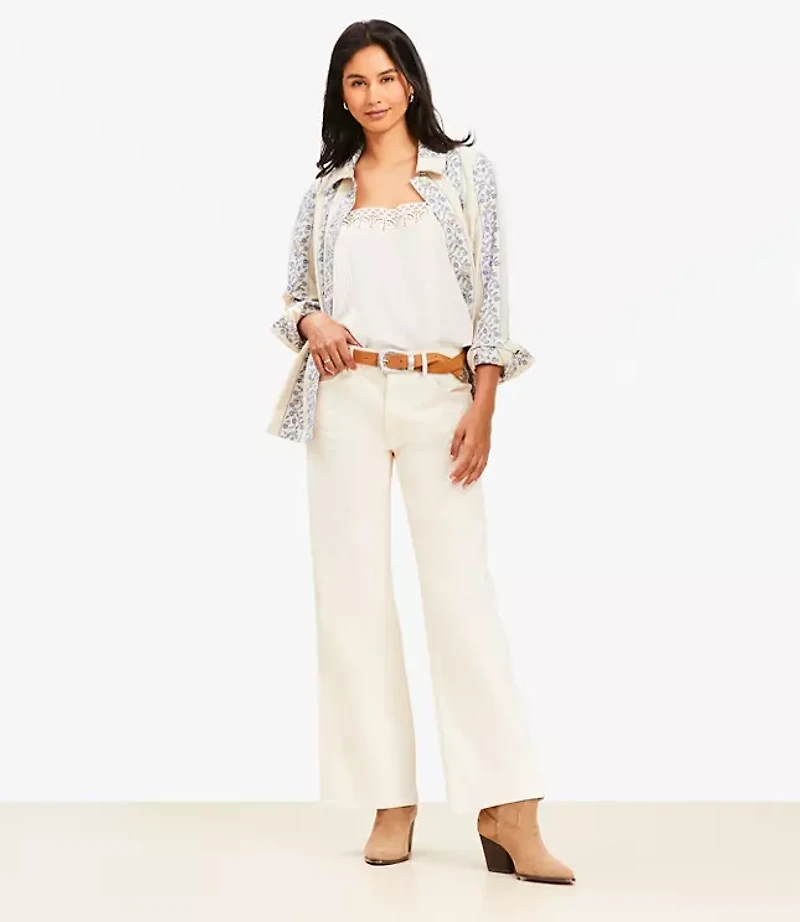 Petite Mid Rise Wide Leg Jeans in Ivory