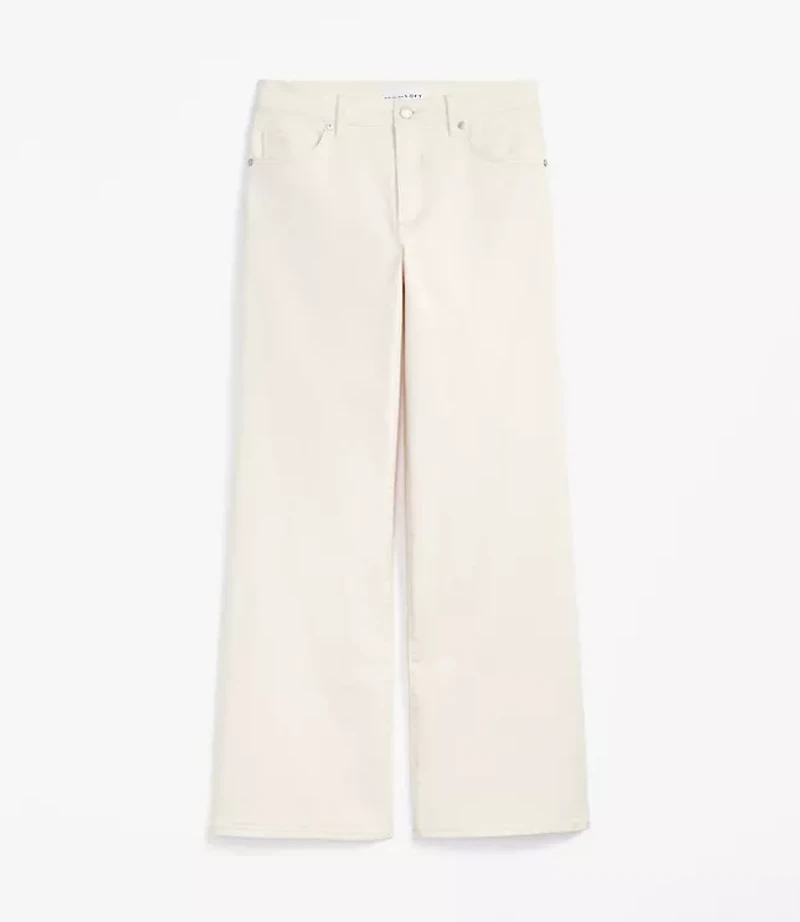Petite Mid Rise Wide Leg Jeans in Ivory