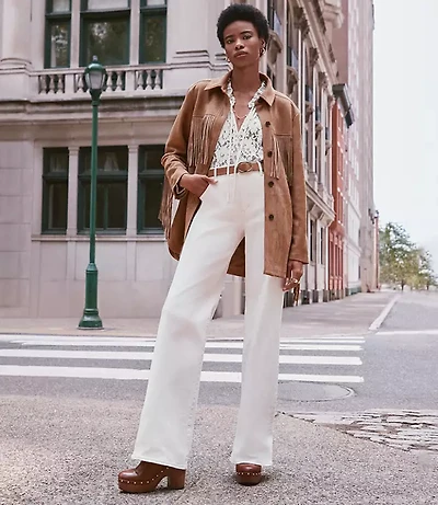 Petite Mid Rise Wide Leg Jeans Ivory