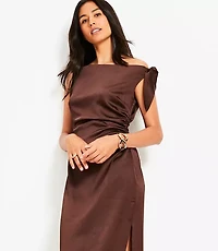 Petite Satin Tie One Shoulder Midi Dress