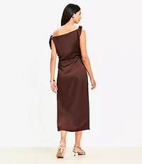 Petite Satin Tie One Shoulder Midi Dress