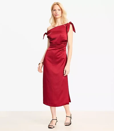 Petite Satin Tie One Shoulder Midi Dress
