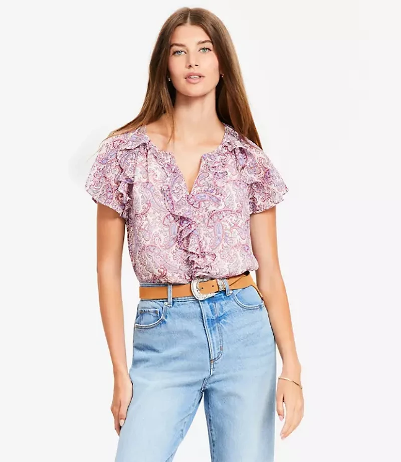 Paisley Chiffon Ruffle Top