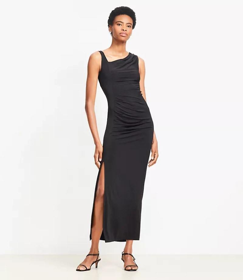 Petite Asymmetrical Ruched Midi Dress